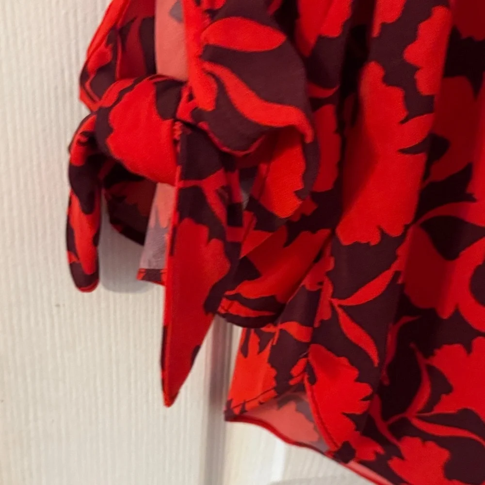 Michael Kors Red and Black Floral Blouse - Picture 3 of 5